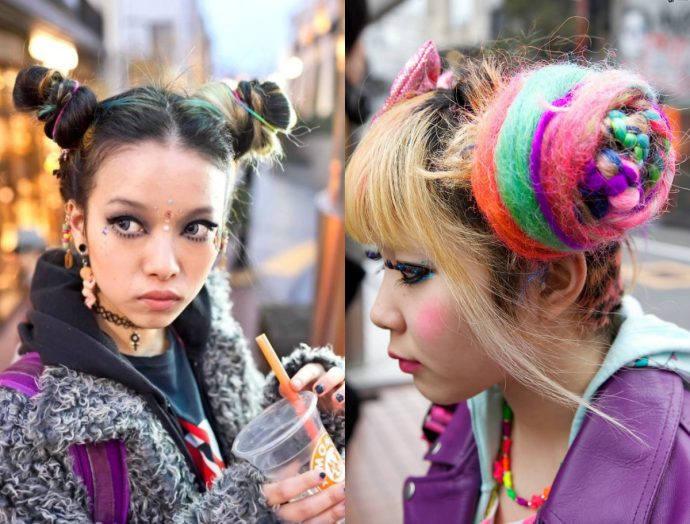 fashion week street style double bun hairstyles