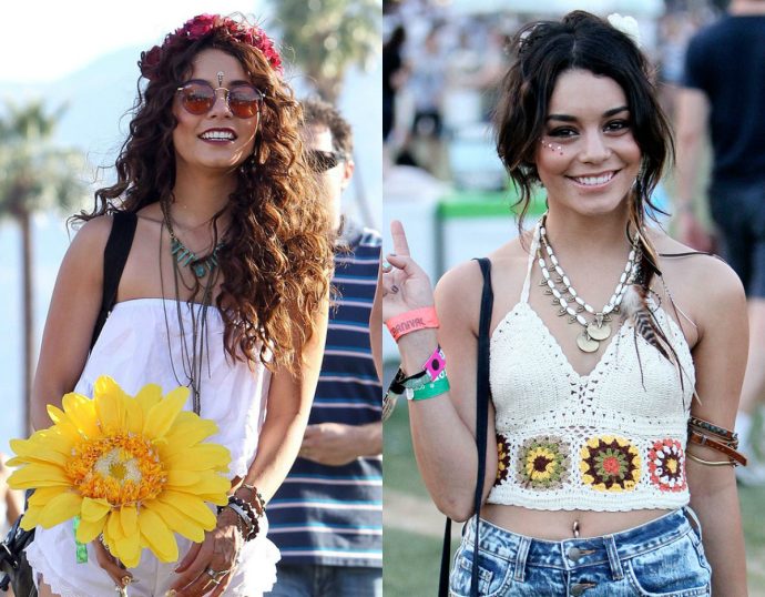 Vanessa Hudgens boho festival hair and looks