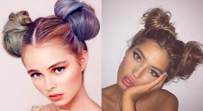 messy casual two bun hairstyles