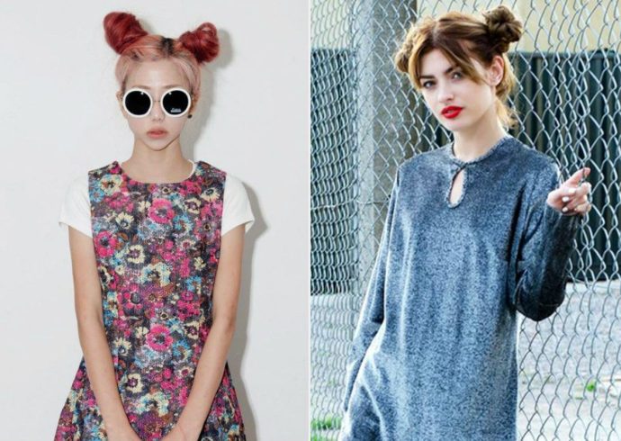 street style double bun hair