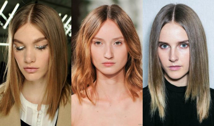 middle part lob hairstyles from runways