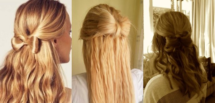 romantic half updo bow hairstyles