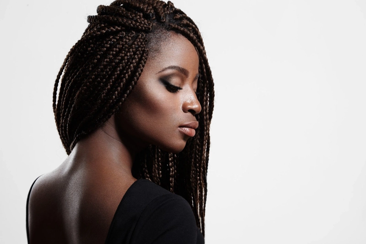 Black woman with goddess braid Black woman with goddess braid