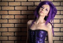 Women's purple emo long hair