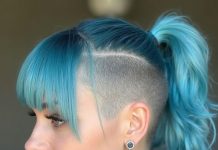 Sleek Shave & Turquoise Hair Color with Ponytail